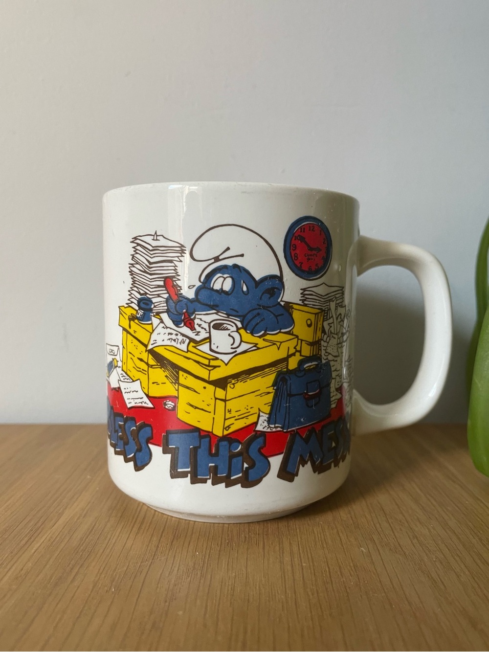 Vintage 1981 Smurf "Bless This Mess" Ceramic Mug Wallace Berrie